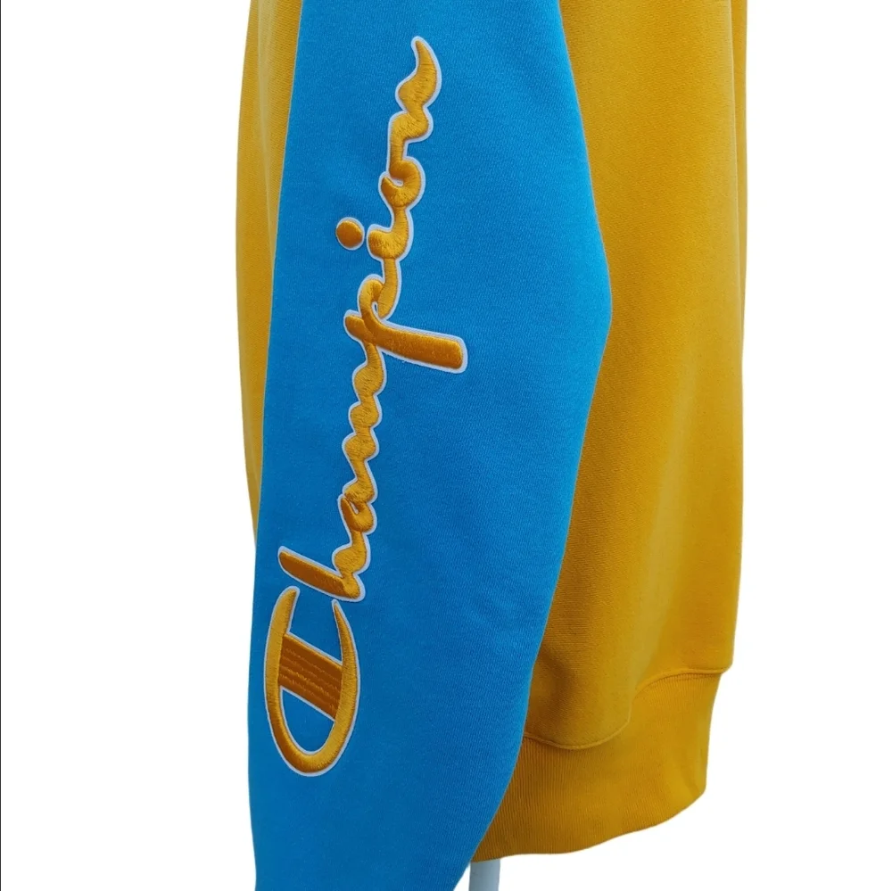 Champion Men's Embroidered Reverse Weave Crewneck in Mustard Teal size Large - Picture 7 of 15